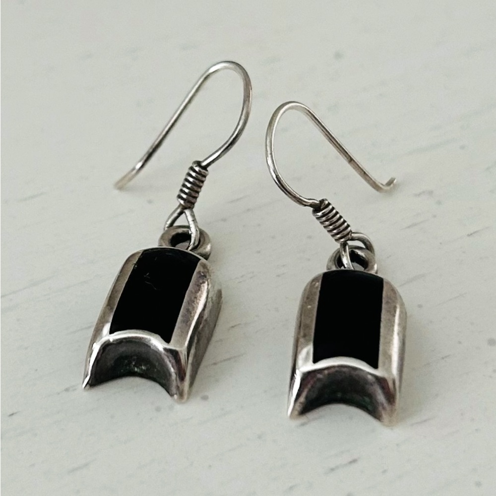 Elegant Black Gemstone and Sterling Silver Earrings